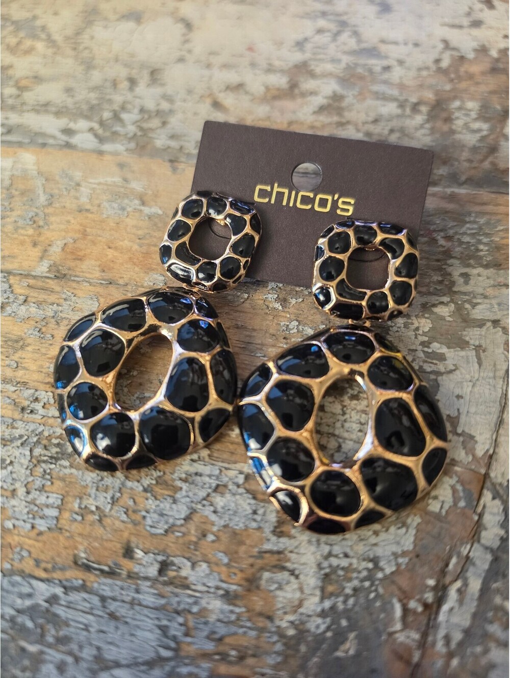Chico's Black and Gold Statement Drop Earrings